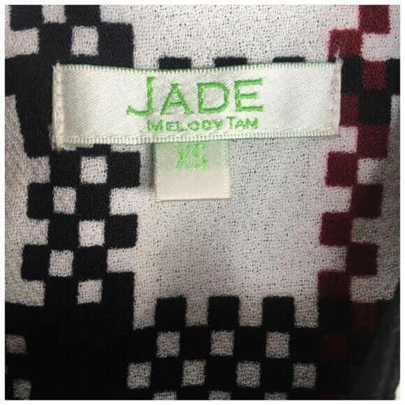 Jade by Melody Tam Plaid Short Sleeve Blouse XS Faux Leather Trim on Sleeve - Picture 5 of 7
